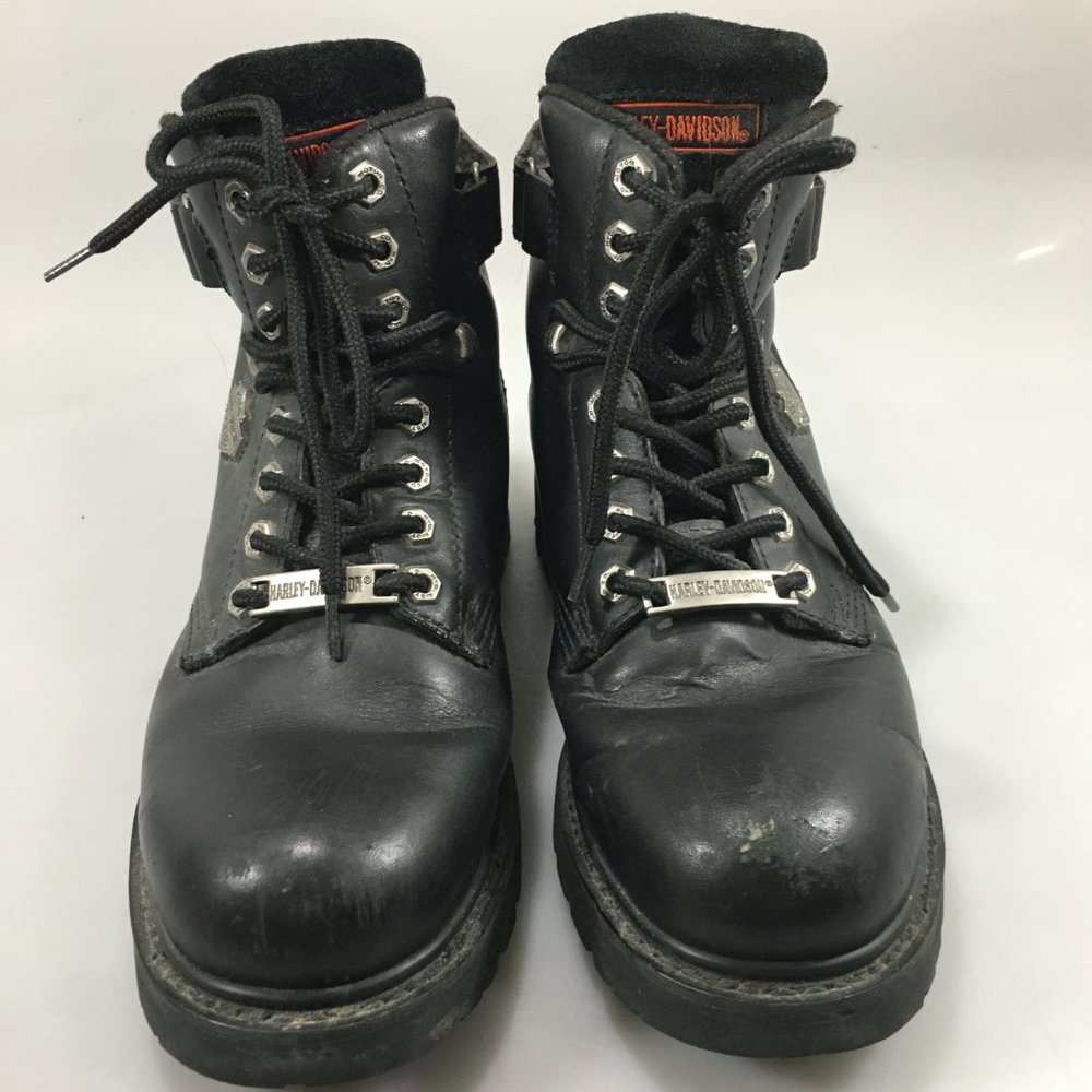 Harley Davidson 8 Black Leather Motorcycle Ankle Boots 91017 - Picture 2 of 9
